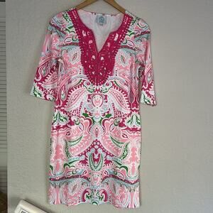 Tracy Negoshian Preppy Easter Dress Catalina Cloth Stretchy Lace Bib Spring XS